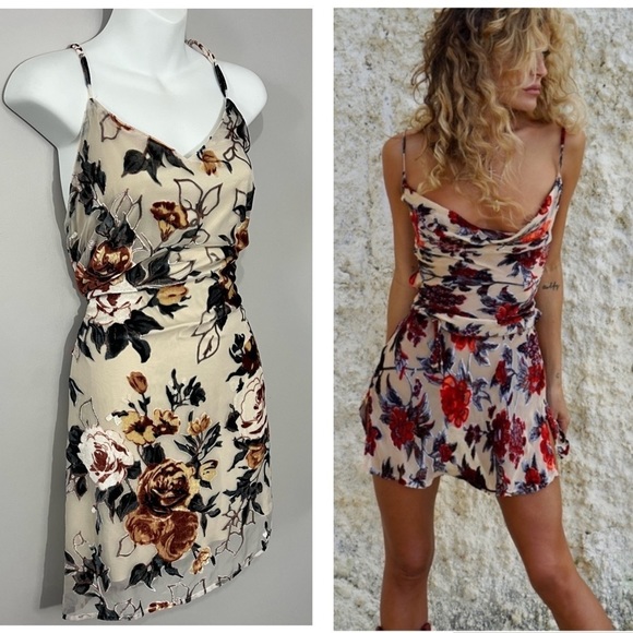 ASOS Dresses & Skirts - Vintage tan silky blend velvet burnout mini floral damask slip dress boho chic